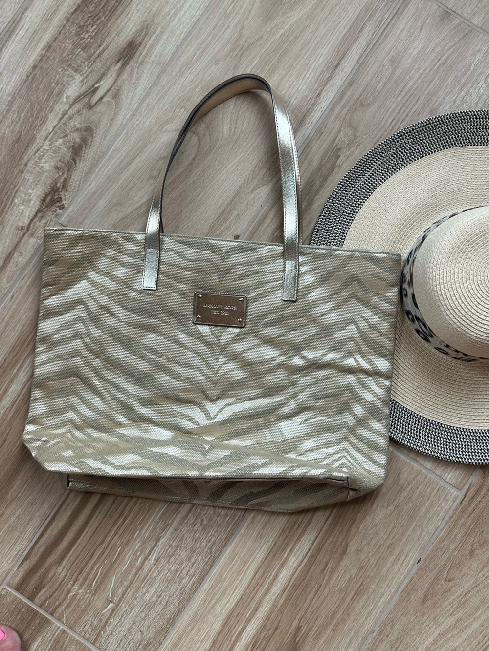 Michael Kors Spaceous tote bag metallic gold zebra animal print canvas